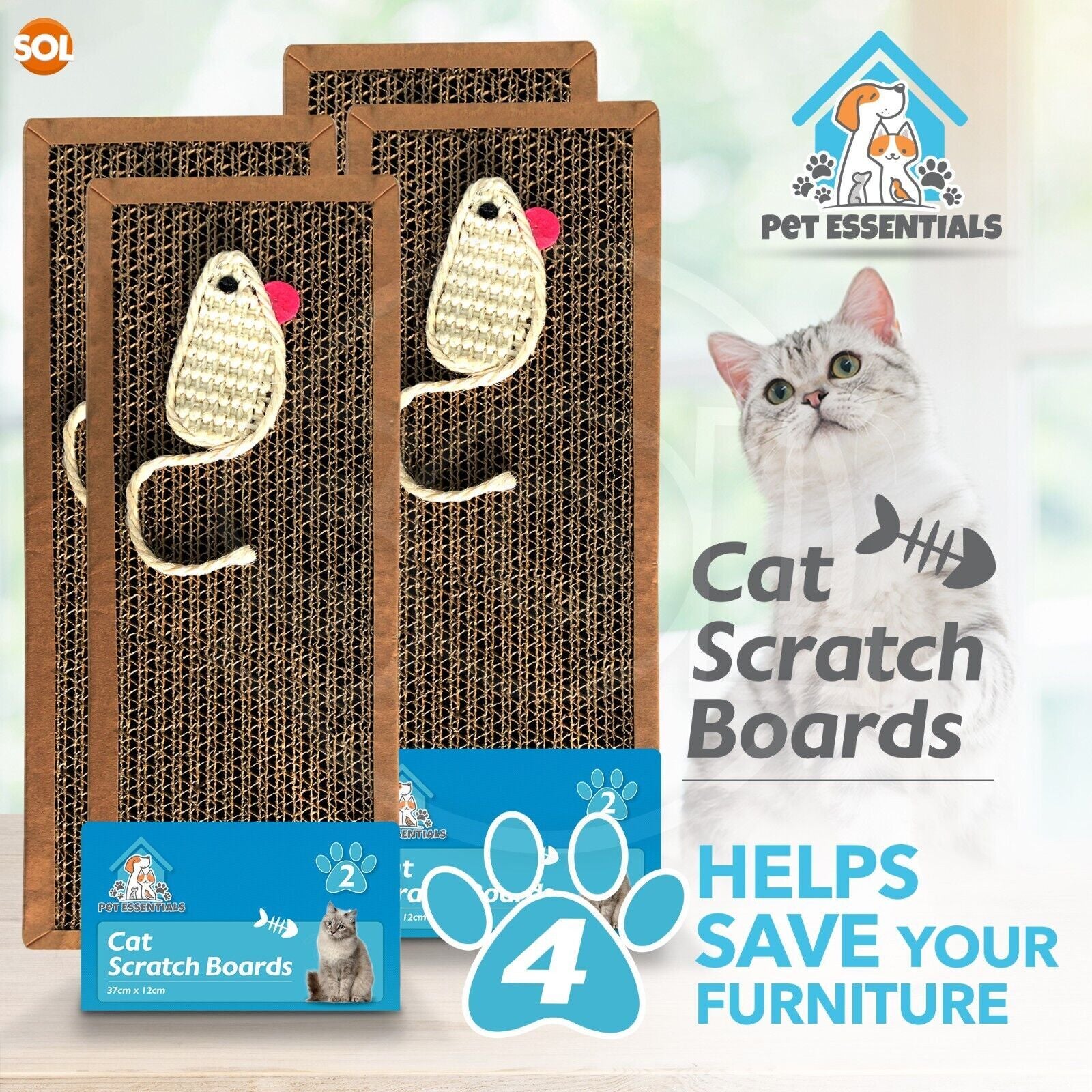 4-24 Cat Scratcher Pads | Kitten Scratching Board Mat Cardboard Bed Pet Play Toy